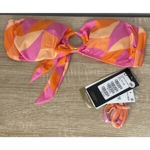ViX Paula Hermanny Pink Orange Bandeau Swim Bikini Top Tie Back Size Medium NWT